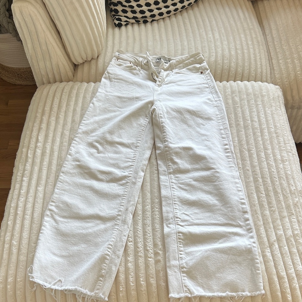 Zara Women's Cream Flare Jeans